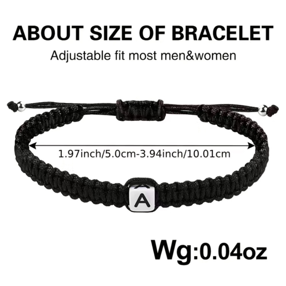 🌹Handmade Initial R Letter Ladies Men Black Rope Adjustable Hand Rope Bracelet - Picture 2 of 4